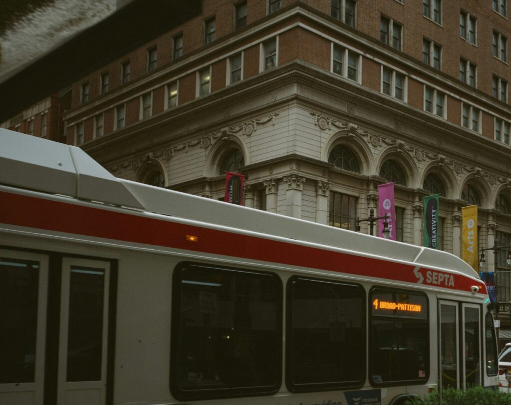 A close-up of a SEPTA bus in Philadelphia.