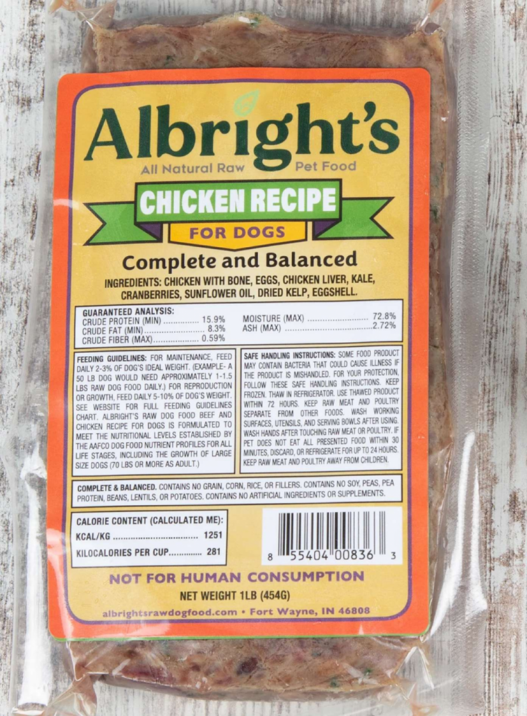 A photo of Albright's chicken recipe for dogs.